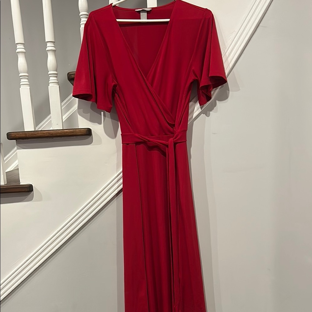 H&M Red Maxi Dress with V-Neck and Flutter Sleeves